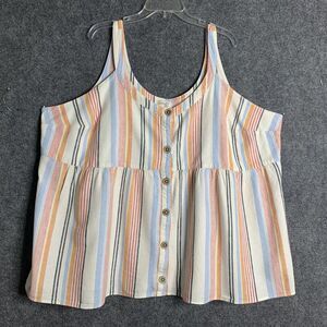 Terra & Sky Linen Blend Strap Crop Top Women 4X  Stripe Summer Beachy